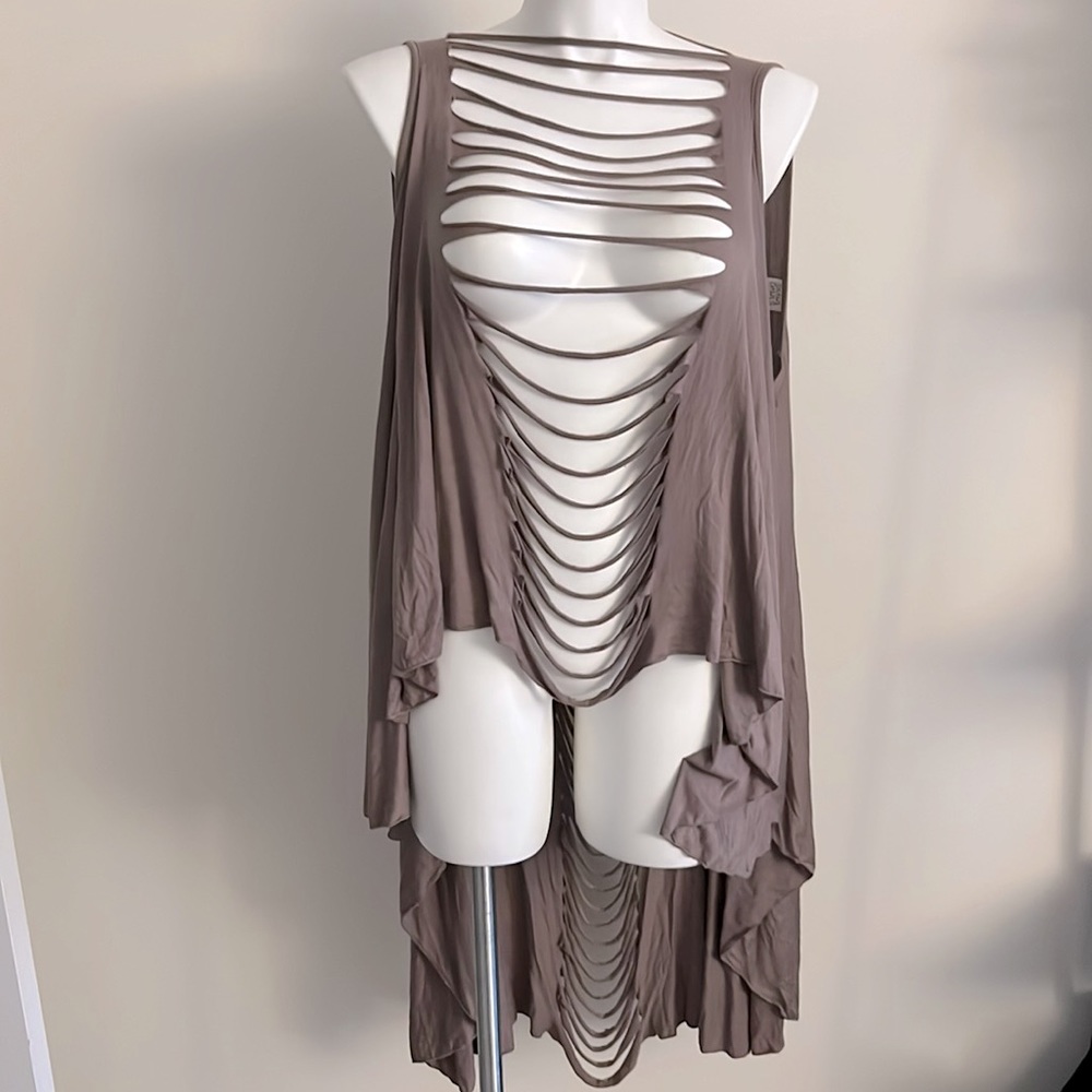 Distressed Cut Out Cardigan Vest | One Size